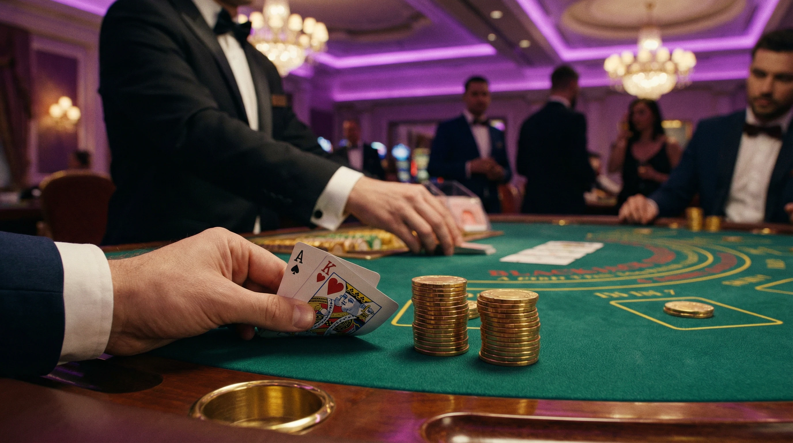 Mesa de blackjack profesional con cartas