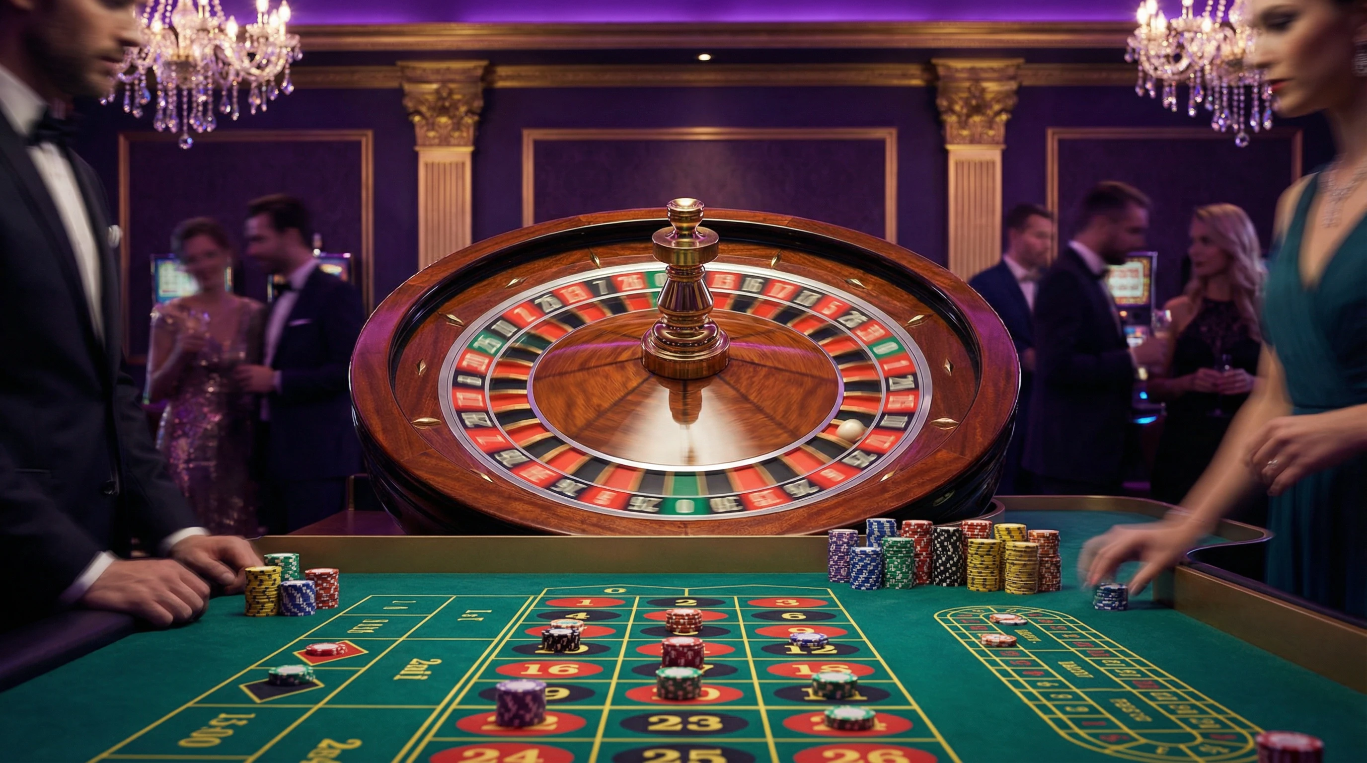 Ruleta europea girando en casino de lujo